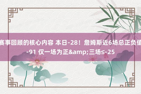 赛事回顾的核心内容 本日-28！詹姆斯近6场总正负值-91 仅一场为正&三场≤-25