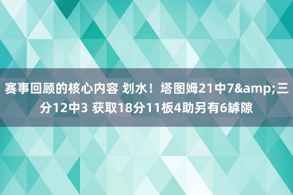 赛事回顾的核心内容 划水！塔图姆21中7&三分12中3 获取18分11板4助另有6罅隙