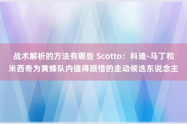 战术解析的方法有哪些 Scotto：科迪-马丁和米西奇为黄蜂队内值得顾惜的走动候选东说念主